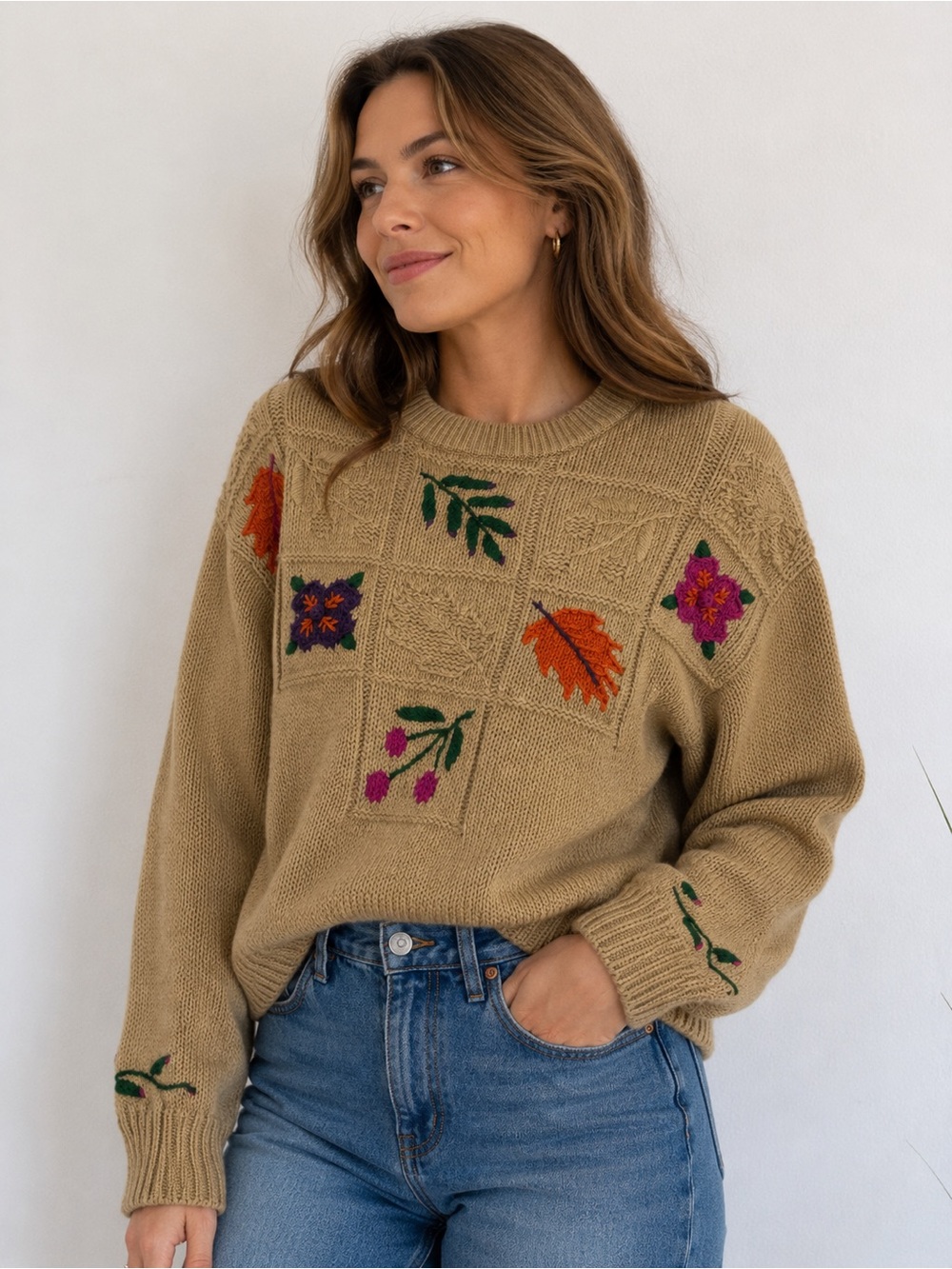 Vintage 90’s Lord Isaacs Floral Embroidered Cottagecore Knit Granny Sweater S